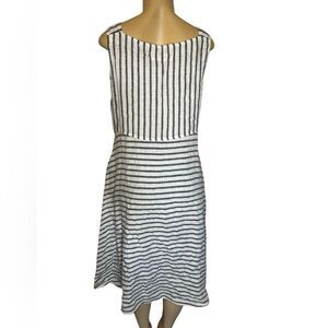 Grizas 100% Linen Striped sleeveless tank Dress pockets knee length white gray S